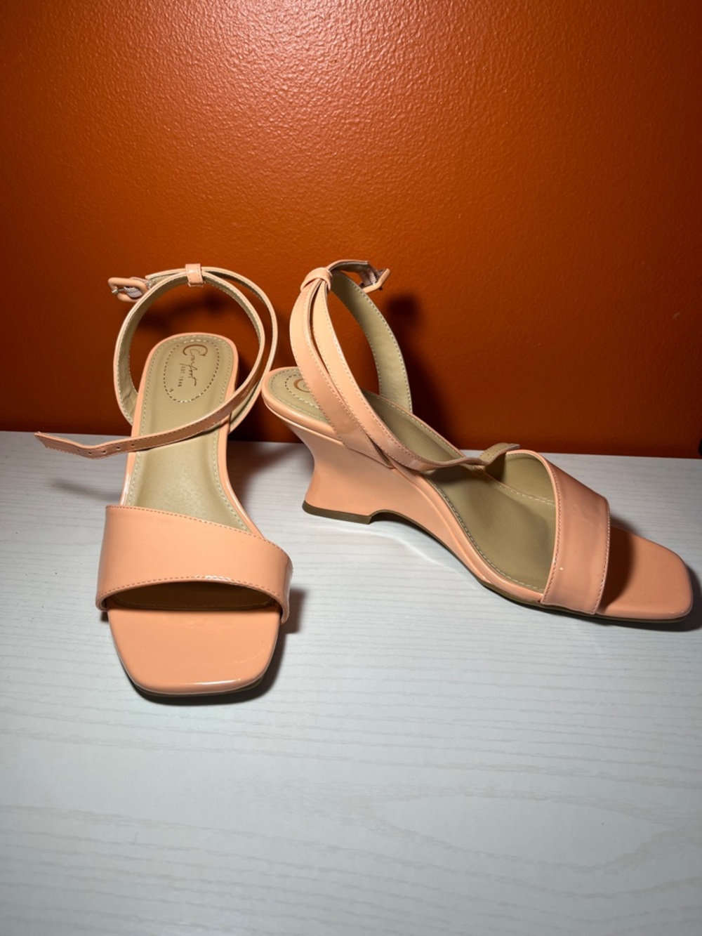 Peach Ankle-Strap Wedge Sandals - Women
